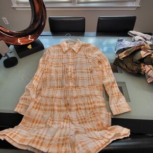 Orange Plaid Button-Up Short Set